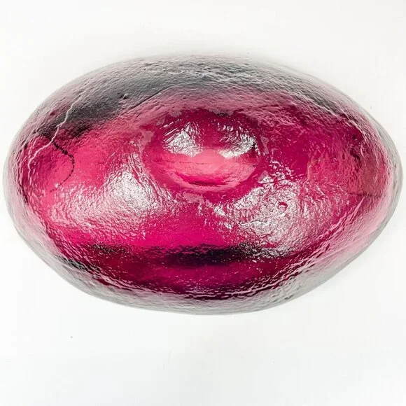 Vintage Blenko Amethyst Textured Art Glass Oval Bowl Cigar Ashtray